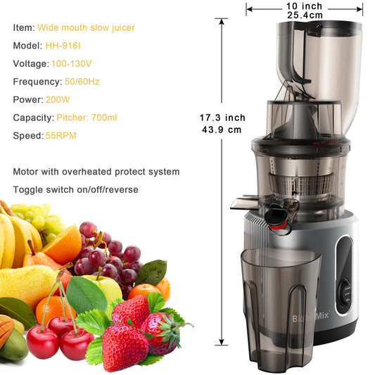 Cold Press Juicer 200W – Wide Feed for Whole Fruits
